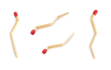 Set of Broken Wooden match isolated over the white background