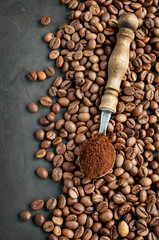 Coffee beans with a spoon