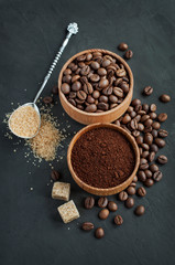 Coffee beans and ground coffee