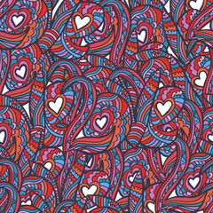 Seamless pattern with hand drawn quote love. Sketch with curves,