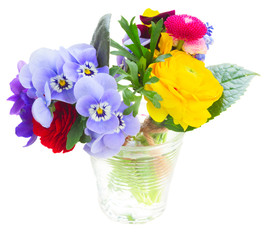Posy of violets, pansies and ranunculus