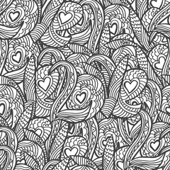 Seamless pattern with hand drawn quote love. Sketch with curves,