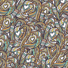 Seamless pattern with hand drawn quote love. Sketch with curves,