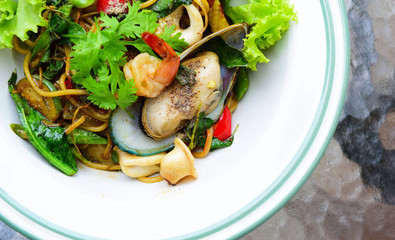 Hot and Spicy Seafood Pasta - Spaghetti (Thai style) with clams,