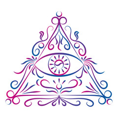 Doodle vector color abstract eye in triangle