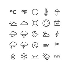 Collection of linear weather icons. Thin icons for web, print, mobile apps design
