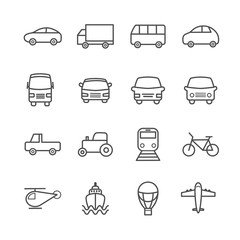 Collection of linear transportation icons. Thin icons for web, print, mobile apps design