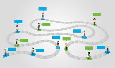 Board game with cartoon people over blocks   © denis_pc