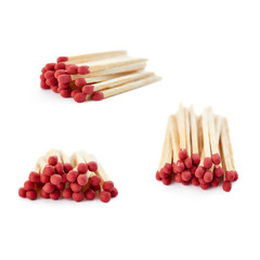 Set of Pile of Wooden matches isolated over the white background