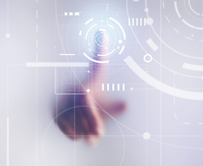 Male hand working with virtual screen. Modern technology and business strategy concept