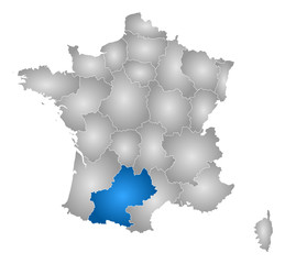 Obraz premium Map - France, Midi-Pyrénées