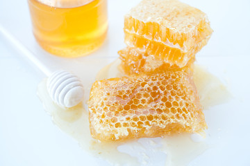 Flower honey in honeycombs
