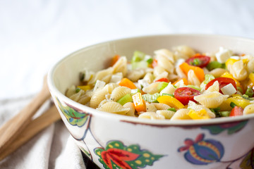 pasta salad close up on a white background 