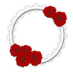 Flower frame. Floral border. Bouquet of red poppy