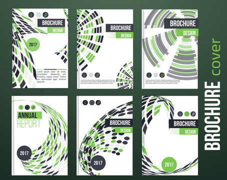 Brochure set green cover design templates with abstract geometric linear shapes for your business.