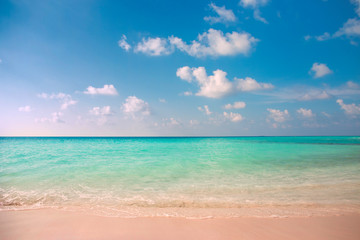 Fototapeta na wymiar Crystal clear turquoise water at tropical maldivian beach