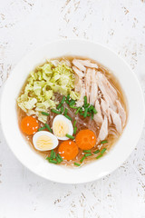 Chinese soup with glass noodles, vegetables and chicken