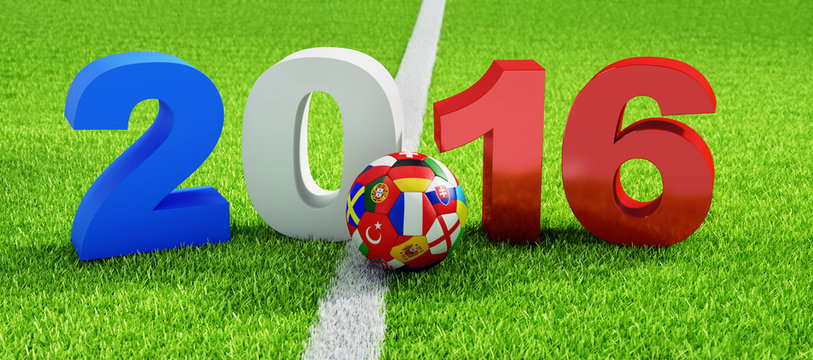 2016 EM mit Fu&szlig;ball auf Rasen