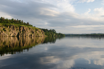 the rock river in the orange sunset light