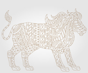 Contour illustration of abstract lion, on a white background