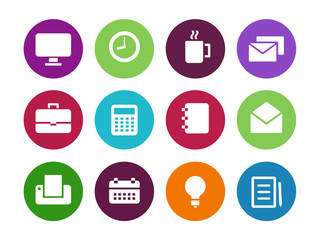Business circle icons on white background.