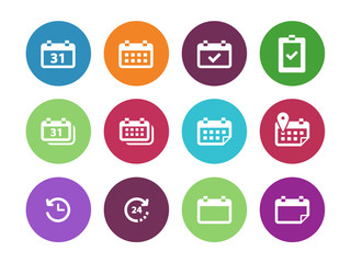 Calendar circle icons on white background.