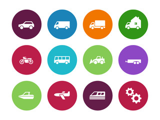 Transport circle icons on white background.