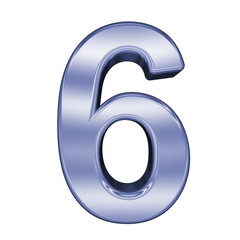 One digit from shiny blue alphabet set, isolated on white. 3D illustration.