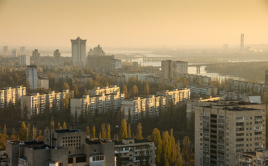 Sunset city landscape Kiev, Ukraine