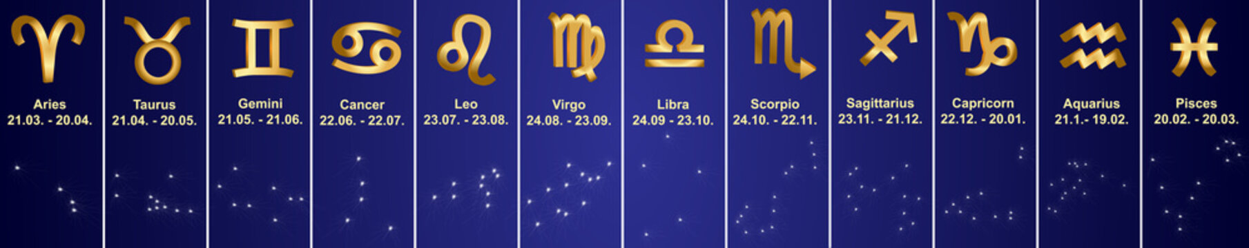 goldene Sternzeichen (Astrologie) mit Sternenkonstellation