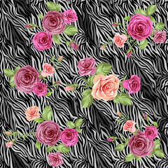 Dark stylish animal pattern with roses