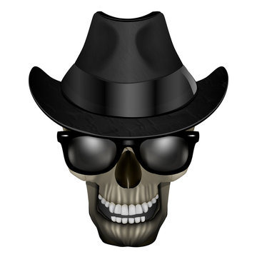 skull blues with glasses and hat