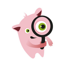 
pink monster, search, vector illustration, look for magnifier