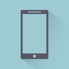 Mobile phone flat style icon with shadow, gadget isolated on light background, vector illustration for web design