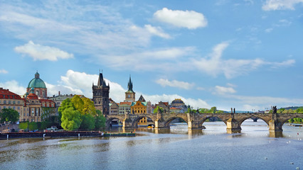 Magical landscape with Charles Bridge in Prague, Czech Republic