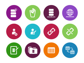 Database circle icons on white background.