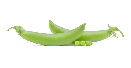 Fresh green pea pod on white background