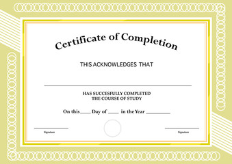Certificate of Completion. Classic Frame and Visual  Design. Editable Clip Art.
