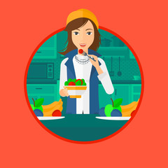 Woman eating healthy vegetable salad.
