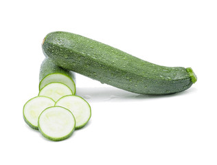 zucchini with water drops on white background