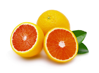 Blood red oranges isolated on white background