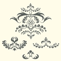 Set pattern baroque design, dark contours on light, vector illustration