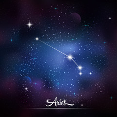 Zodiacal constellation Aries. Galaxy background with sparkling stars. Vector illustration - 112876335