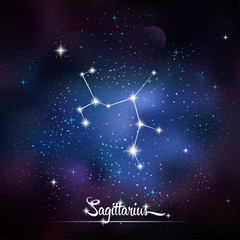 Zodiacal constellation Sigittarius. Galaxy background with sparkling stars. Vector illustration - 112876710