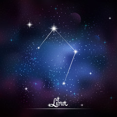 Zodiacal constellation Libra. Galaxy background with sparkling stars. Vector illustration