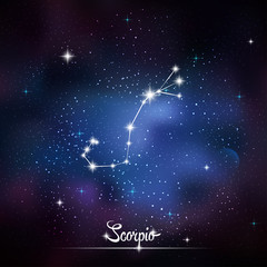 Zodiacal constellation Scorpio. Galaxy background with sparkling stars. Vector illustration - 112876739