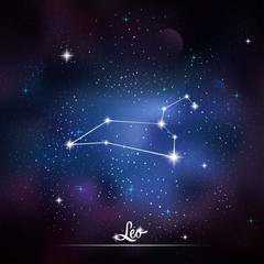 Zodiacal constellation Leo. Galaxy background with sparkling stars. Vector illustration - 112876751