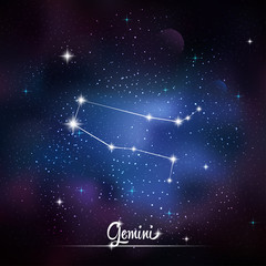 Zodiacal constellation Gemini. Galaxy background with sparkling stars. Vector illustration - 112876784