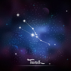 Zodiacal constellation Taurus. Galaxy background with sparkling stars. Vector illustration - 112876793