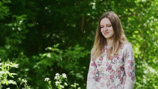 young woman suffering spring pollen allergy